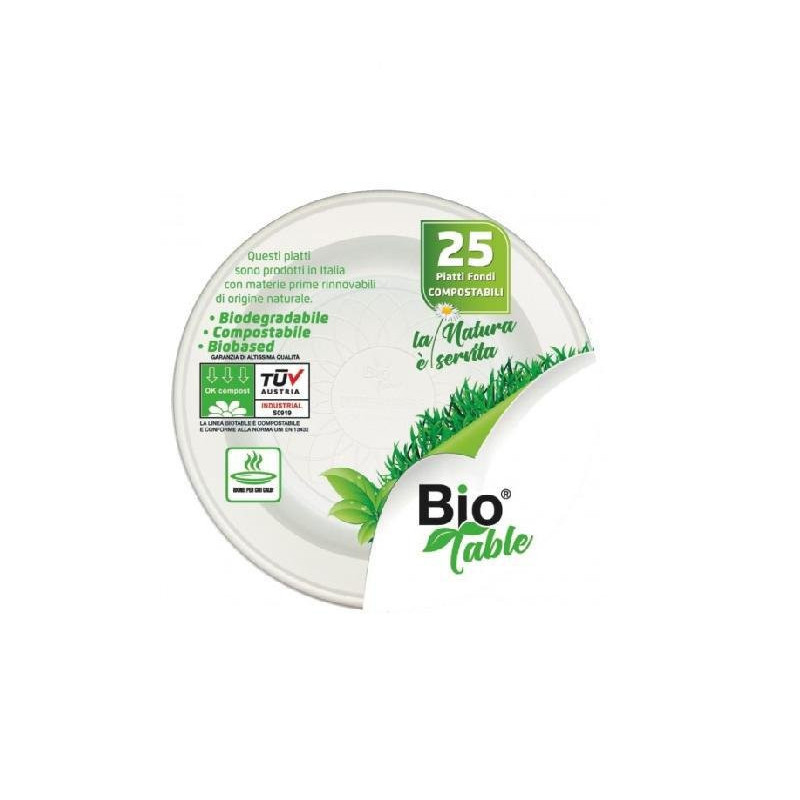 Piatti plastica biodegradabile mater-bi pz.25 fondi biotable