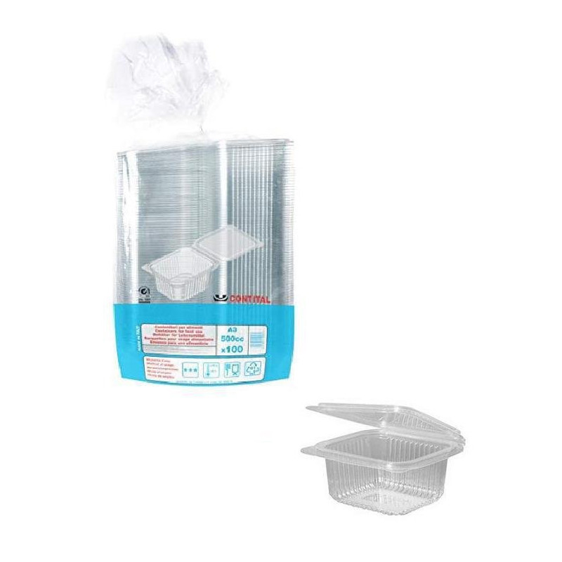 Vaschetta con coperchio rettango lare pet cc. 500 per alimenti