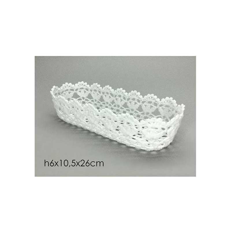 Cesto ovale ricamato bianco cm.26x10.5x6 art.650144