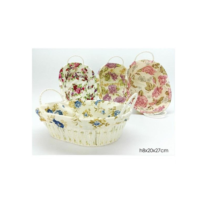 Cesto ovale con manici foderato diam.27x20x8 decorato art.638814
