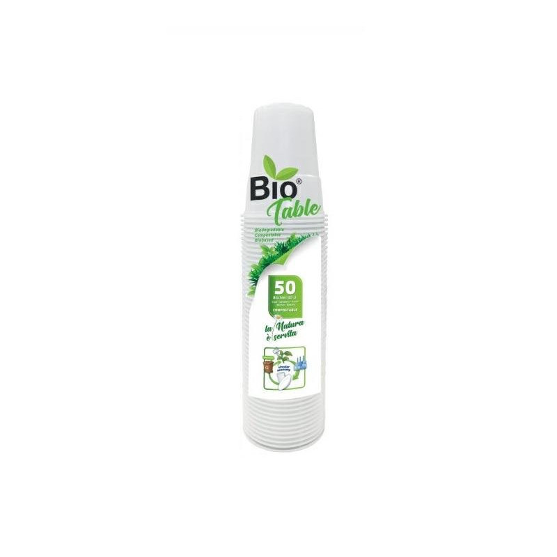 Bicchieri plastica biodegradabile mater-bi bianchi cc.200 pz.50 biotable