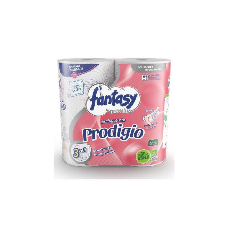 Fantasy asciugatutto 128 strappi prodigio 3 veli 2 rotoli decorato
