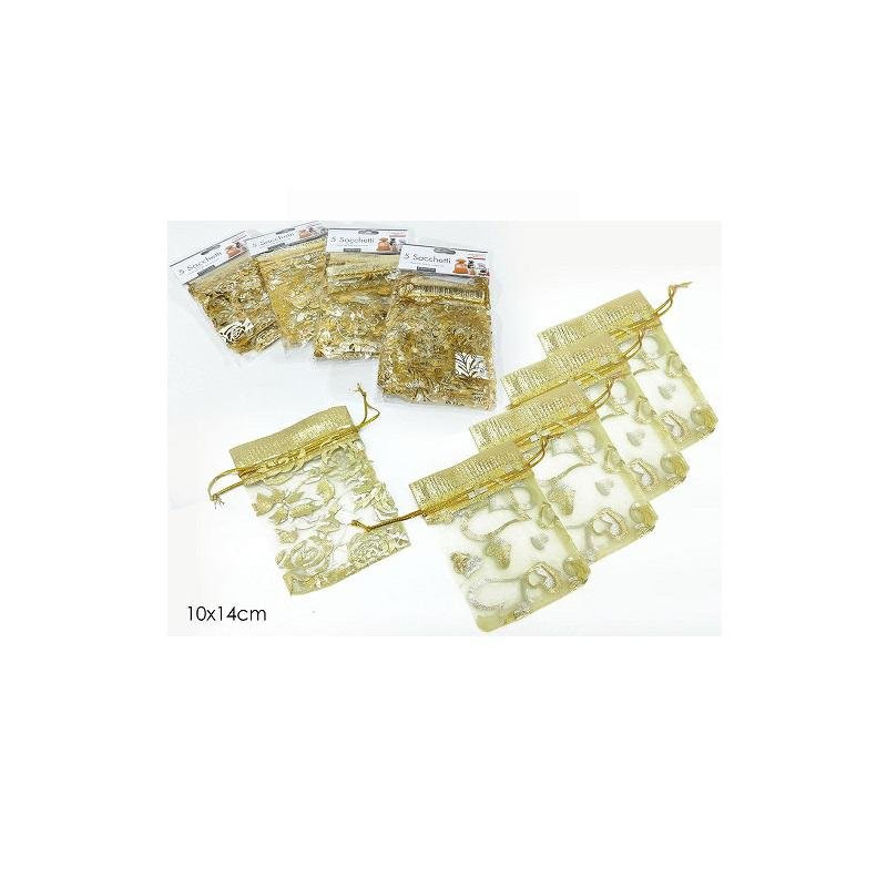Sacchetti organza cm.10x14 pz.5 oro art.490810