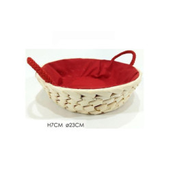 Cesto rotondo rosso/bianco con s toffa e manici cm.23x7 art.708186