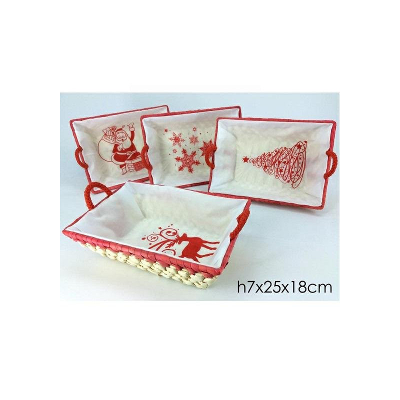 Cesto rettangolare con stoffa e manici cm.25x18x7 natale art.708184