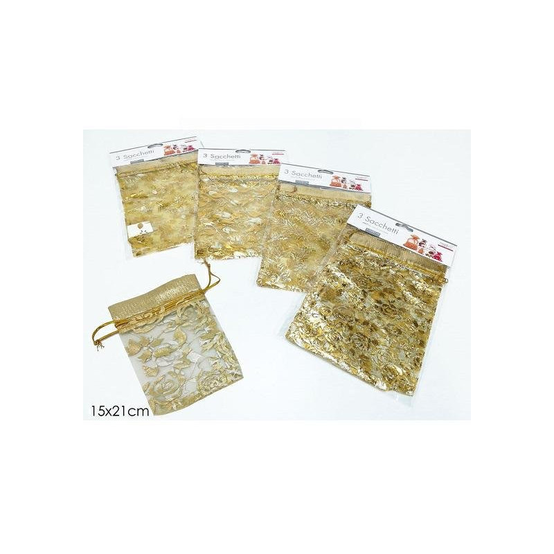Sacchetti organza cm.15x21 pz.3 oro art.490812