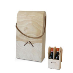 Cassetta legno 2 bottiglie cofan etto foglia di palma cm.33x18,5+9 sct993