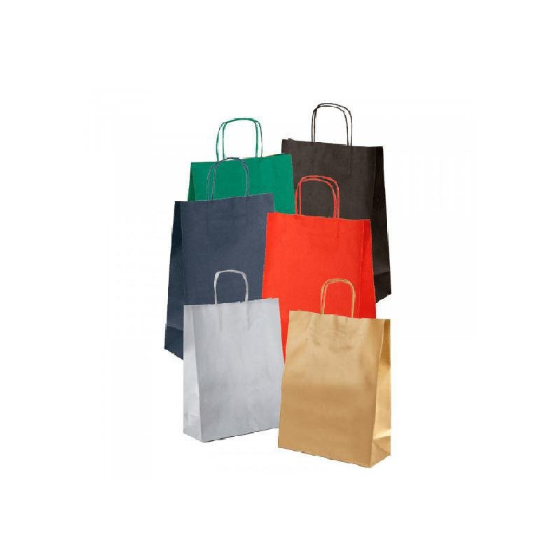Borsa carta duplex cm.16+ 8x21 manico intrecciato colori assortiti