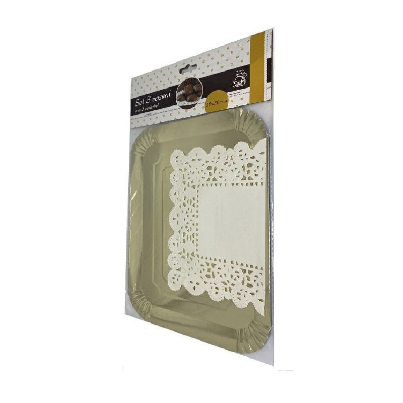Vassoi cartone oro cm.28x20 + trinati pz.3 per alimenti art.514901