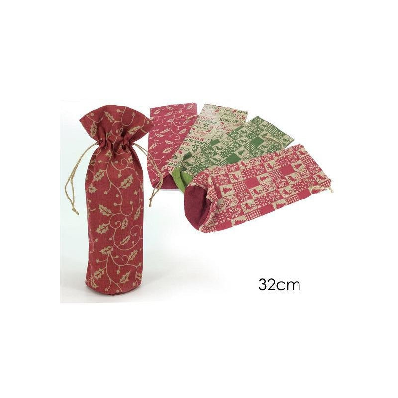 Sacchetto portabottiglia natale stoffa art.437416