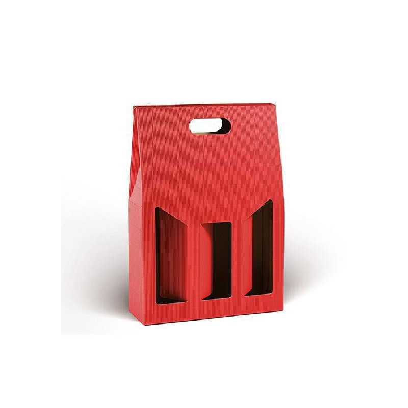 Scatola cartone 3 bottiglie cm.2 7x9x38 rosso ondulato art.vn3s/cro