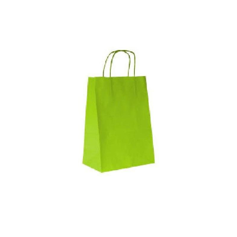 Borsa carta duplex cm.22+12x31 manico intrecciato verde acido