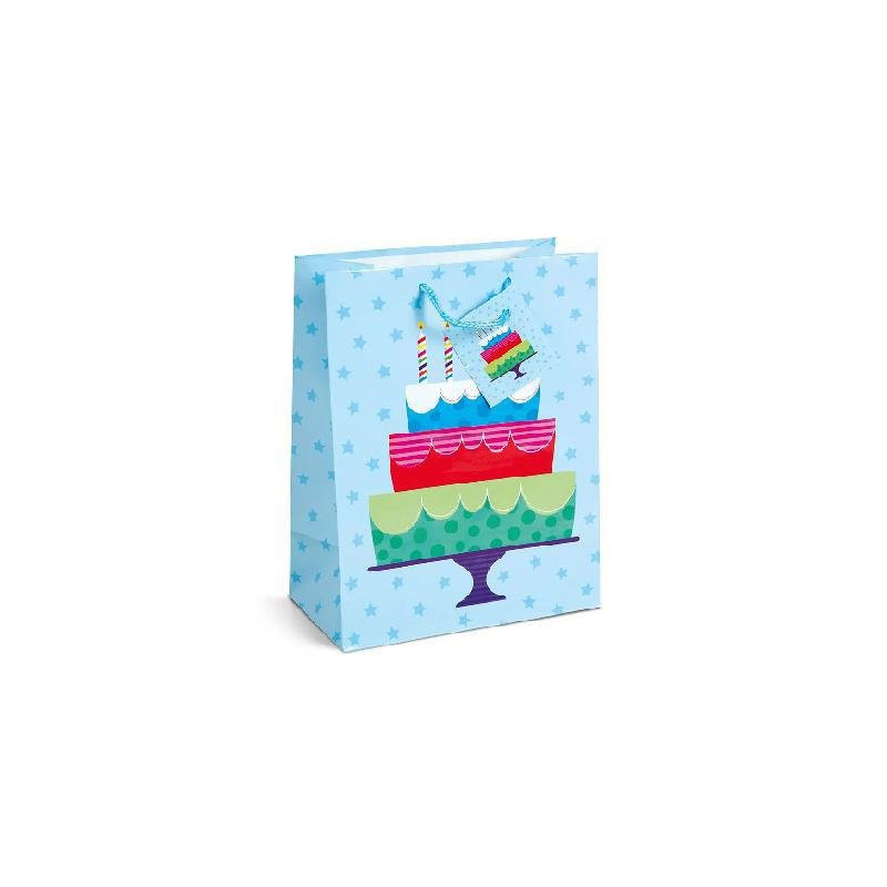 Borsa carta compleanno cm.18+9,8x23 manico corda art.60565
