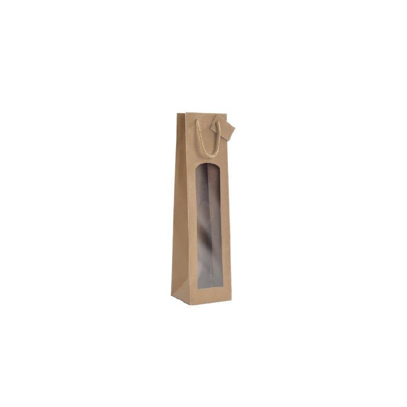 Borsa carta 1 bottiglia cm. 7,2x6,8x31 olio avana con finestra bca339na