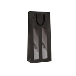 Borsa carta 2 bottiglie cm.17+8, 5x37 nero con finestra bca336n/shp151n