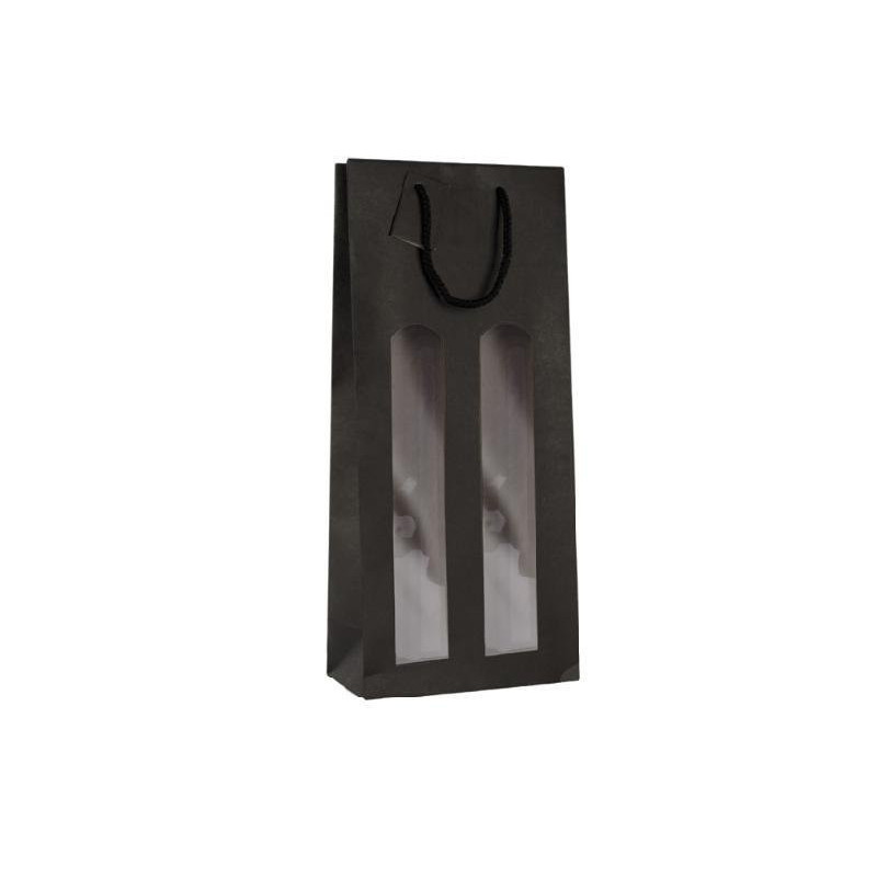 Borsa carta 2 bottiglie cm.17+8, 5x37 nero con finestra bca336n/shp151n
