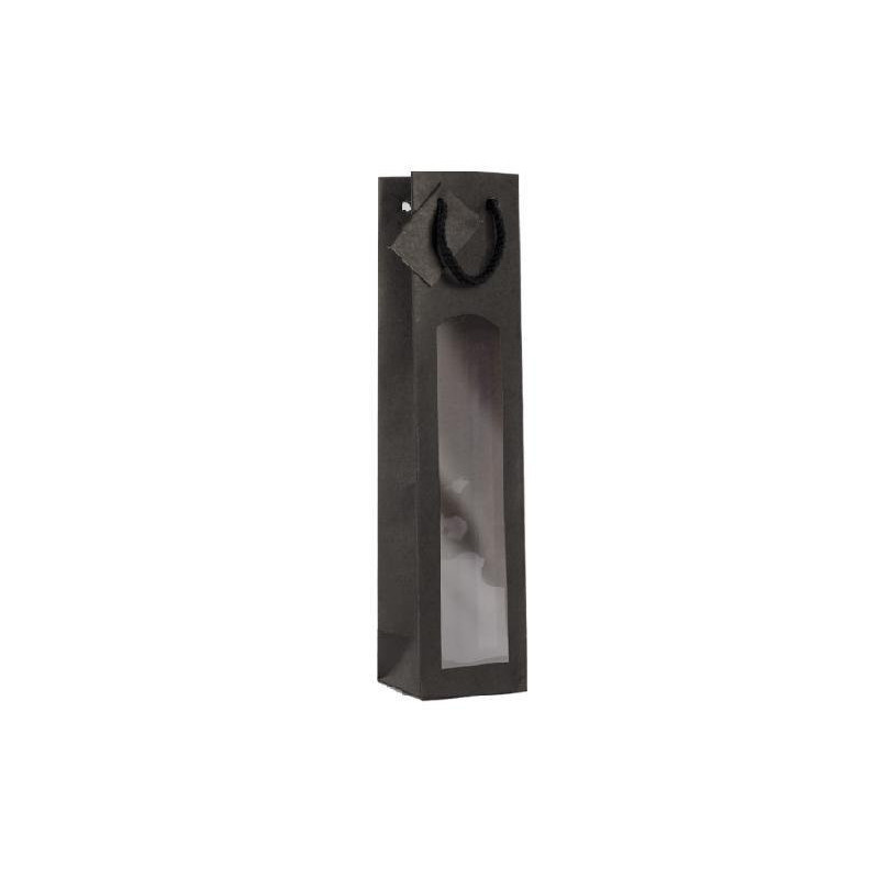 Borsa carta 1 bottiglia cm. 9+8x37 nero con finestra bca335n