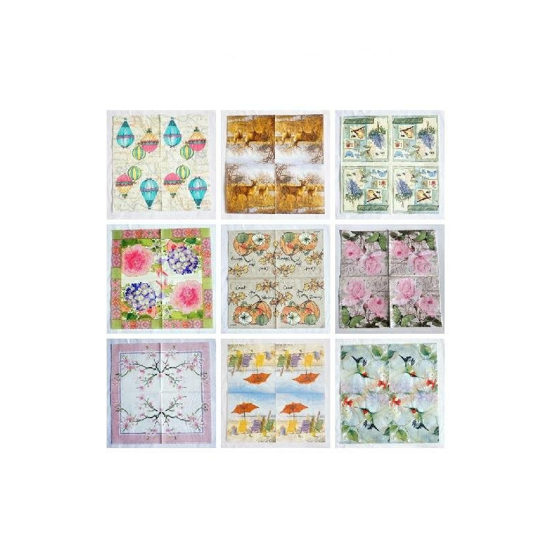 Tovaglioli carta 3 veli cm.33x33 pz.20 per decoupage decori assortiti