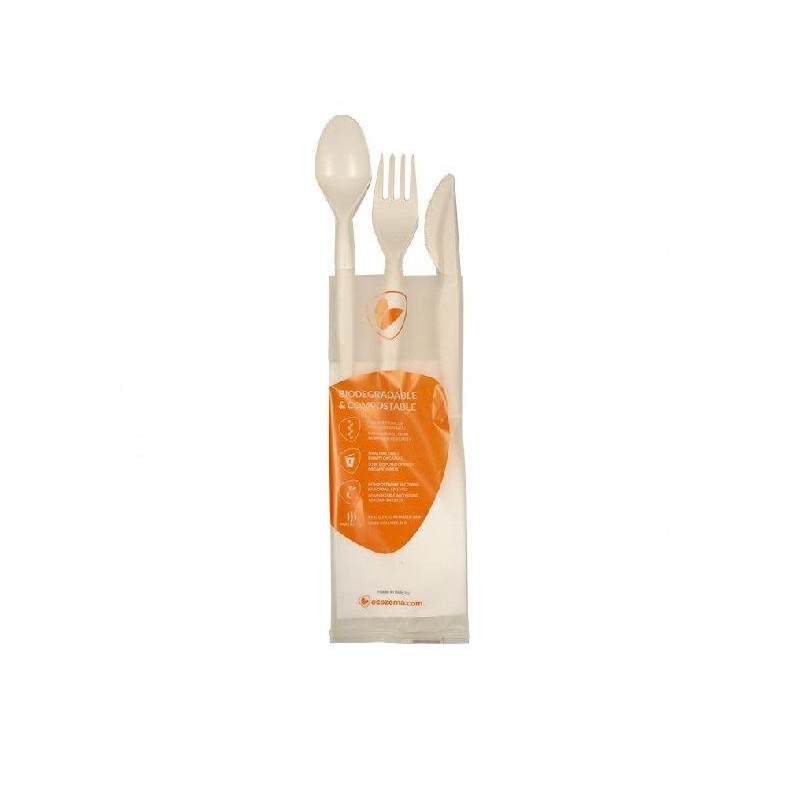 Tris (forchetta,coltello,cucchia io e tovagliolo) mater-bi bio max 70 c