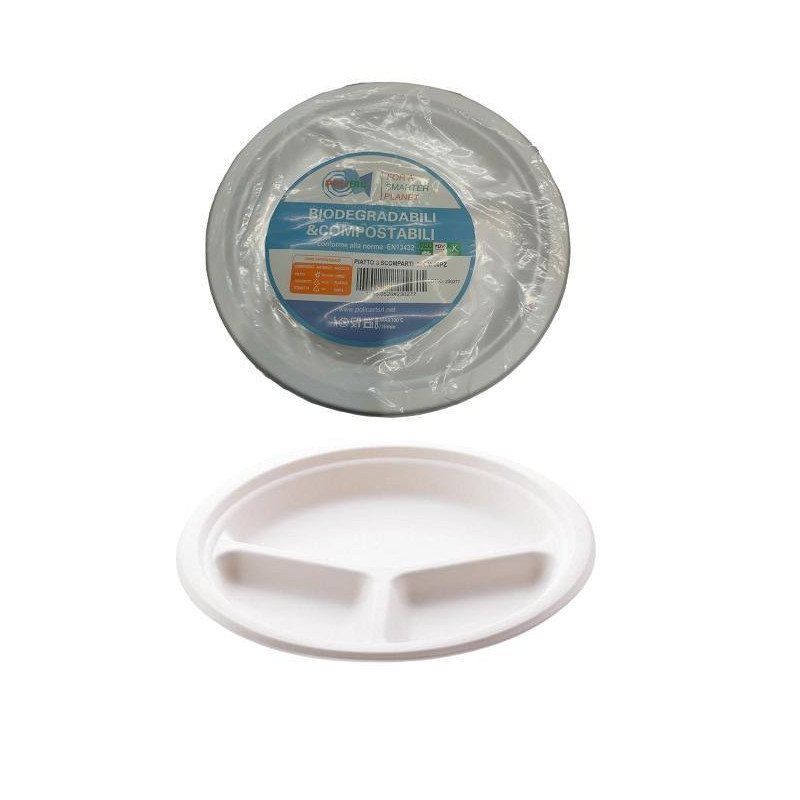 Piatti polpa cellulosa bio piani triscomparto cm.26 pz.50