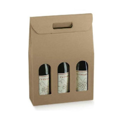 Scatola cartone 3 bottiglie con maniglia marrone
