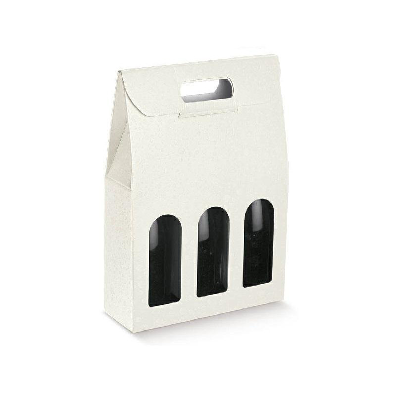Scatola cartone 3 bottiglie con maniglia bianca