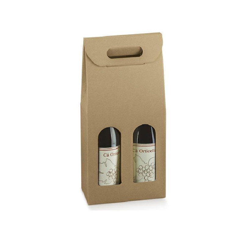 Scatola cartone 2 bottiglie con maniglia marrone