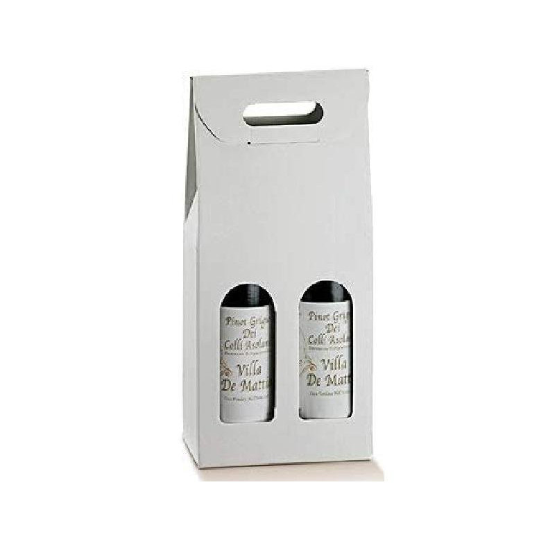 Scatola cartone 2 bottiglie con maniglia bianca