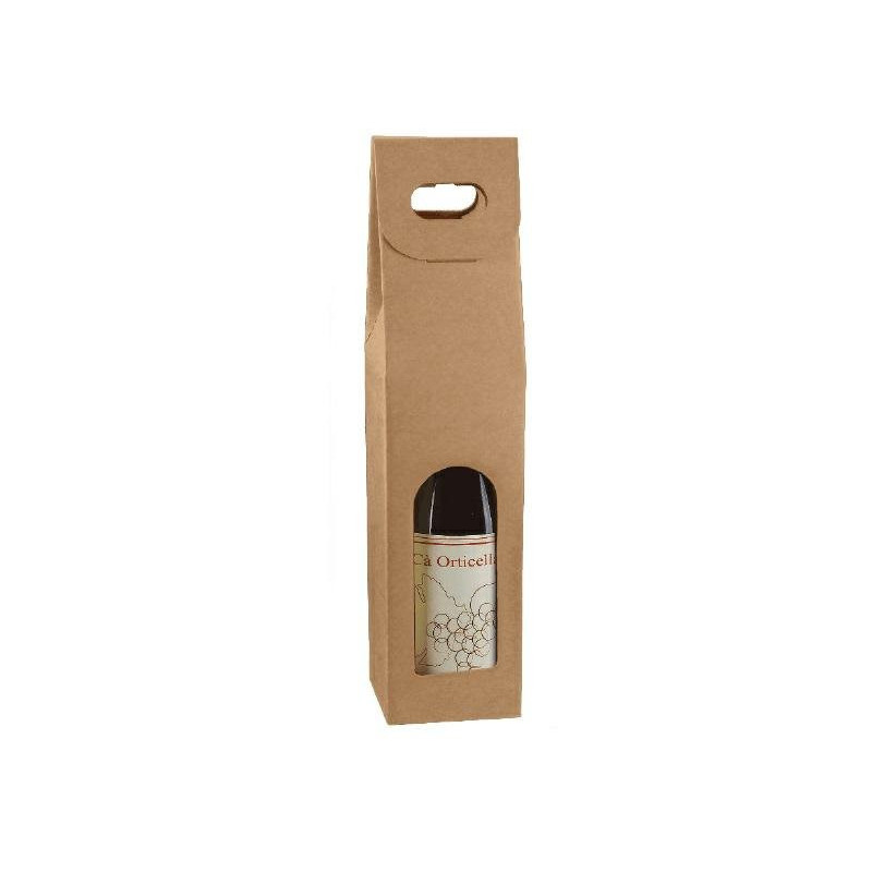 Scatola cartone 1 bottiglia con maniglia marrone