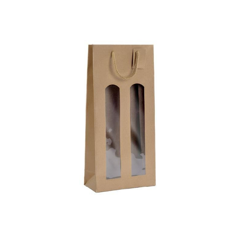 Borsa carta 2 bottiglie cm.17+8,5x37 avana c/finestra bca336na/shp151na