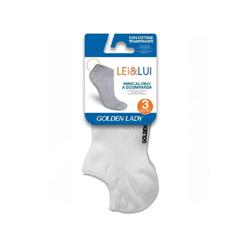 Golden lady mini calzini lui e lei cotone 35/38 bianco 3 paia tagliovivo