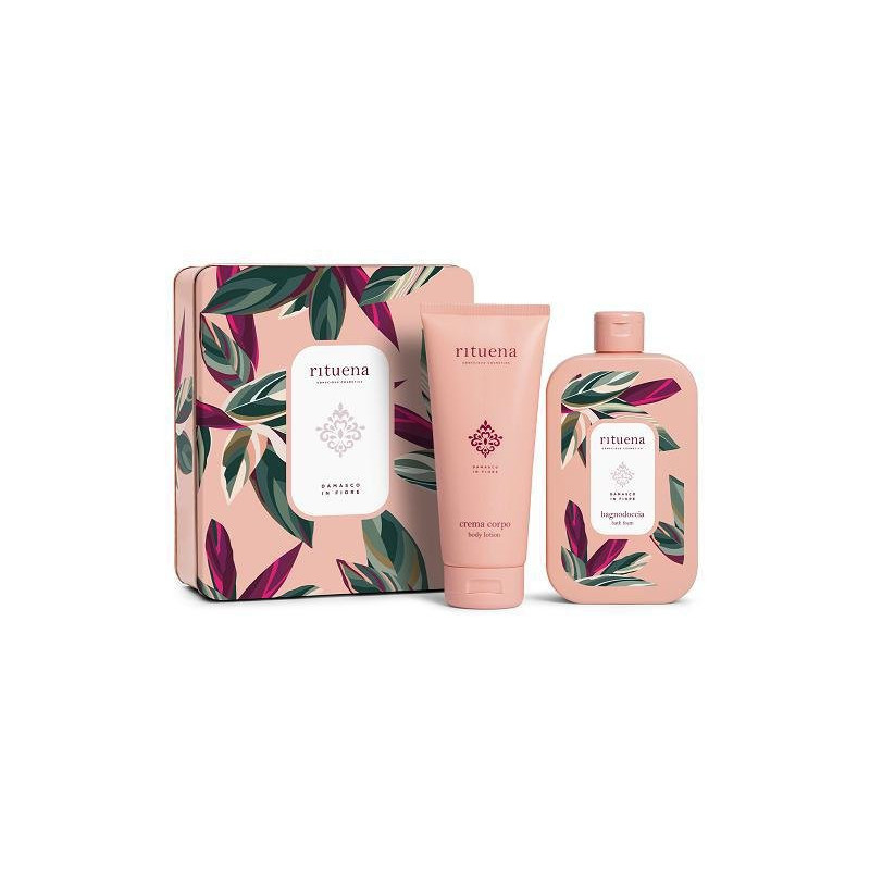 Rituena confezione regalo latta damasco in fiore doccia+crema corpo