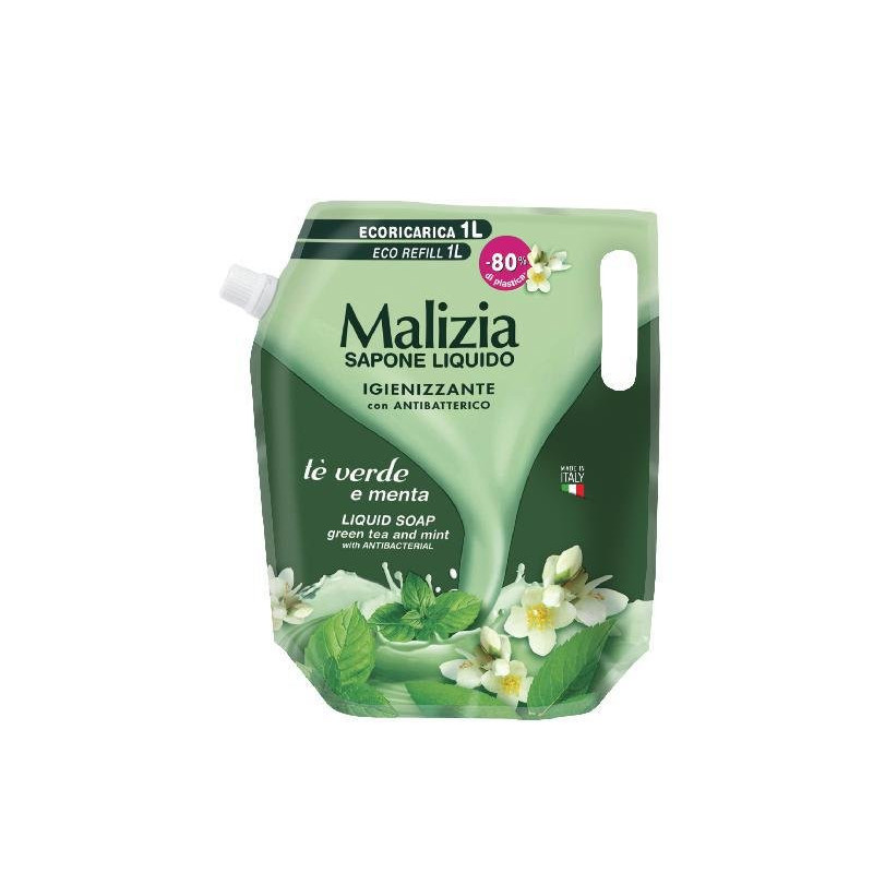 Malizia sapone liquido ml.1000 antibatterico menta te verde ecoricarica