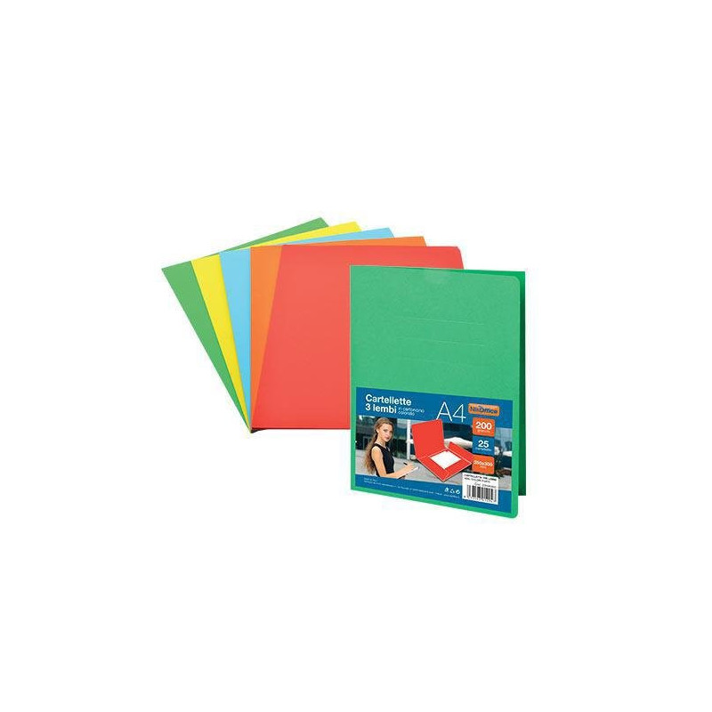 Cartella bristol gr.200 cm.25x33 a 3 lembi colori forti assortiti