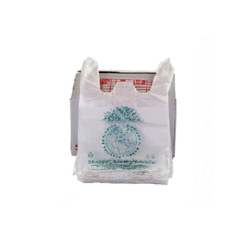 Shopper bio mater-bi/bio-compost medie 27x50 pz.500 gr. 6,5 bianche
