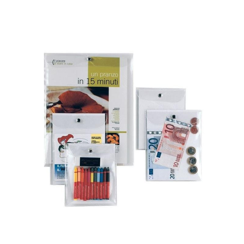 Busta pvc con bottone press 8 cm .22x30 trasparente