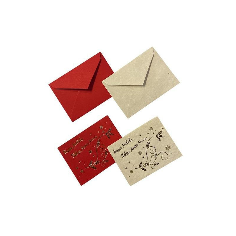 Biglietto natale felice anno ros so/avorio con busta cm.5x7 pz.100