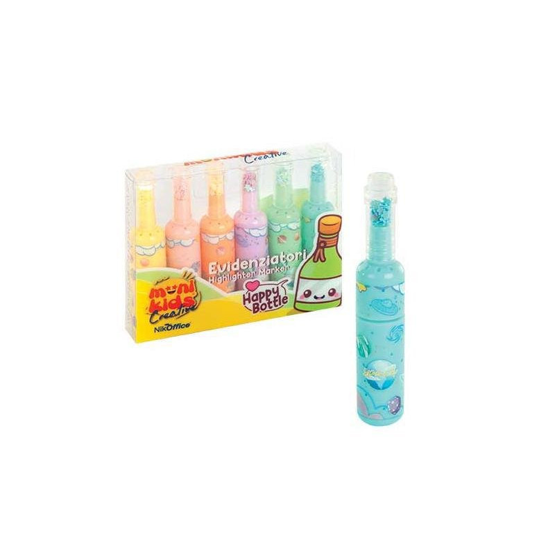Nikoffice evidenziatori happy bottle pz.6
