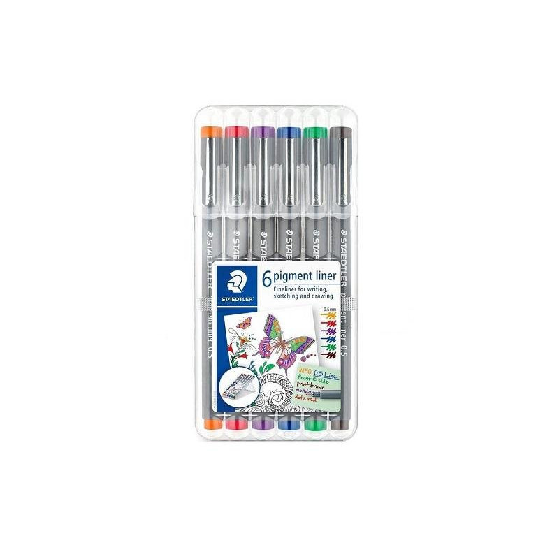 Staedtler penne pigment liner mm .0,5 pz.6 colori assortiti
