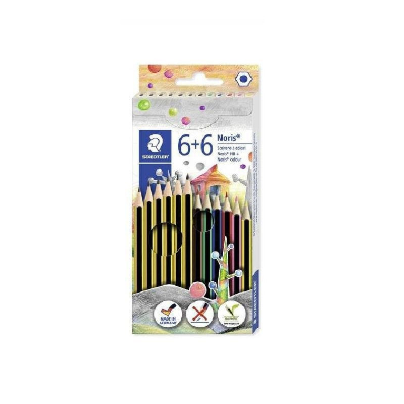 Staedtler matita noris hb 120-2 pz.6 + pz.6 noris color colori primari