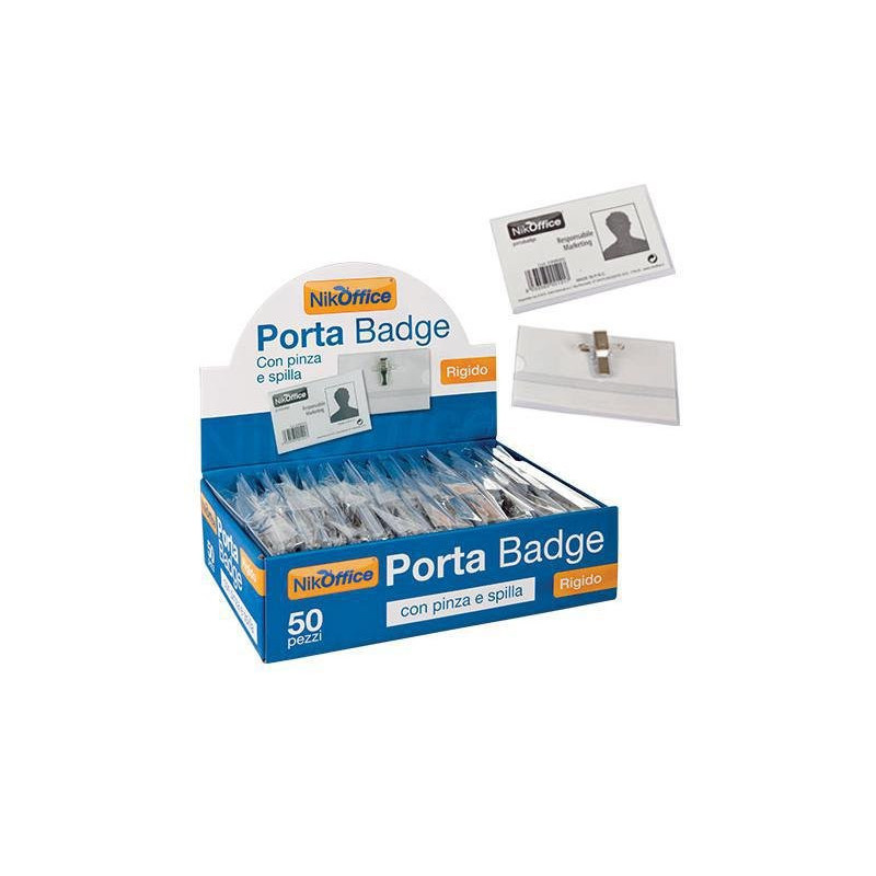 Targhetta portanomi hard con clip e spilla pz.50 art.03nik002