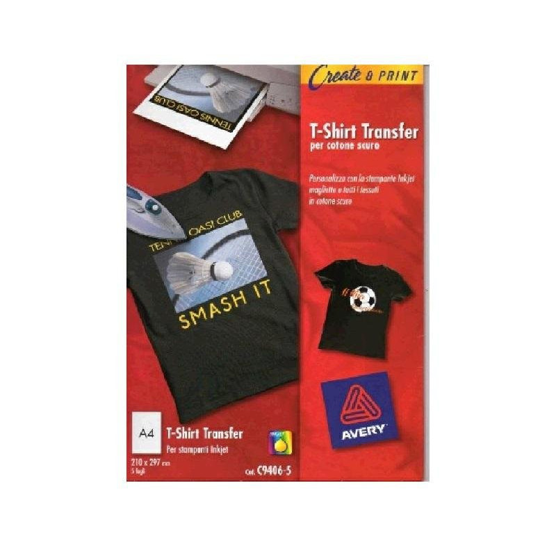 Carta termotrasferibile cotone n ero cm.21x29,7 fg.5 inkjet